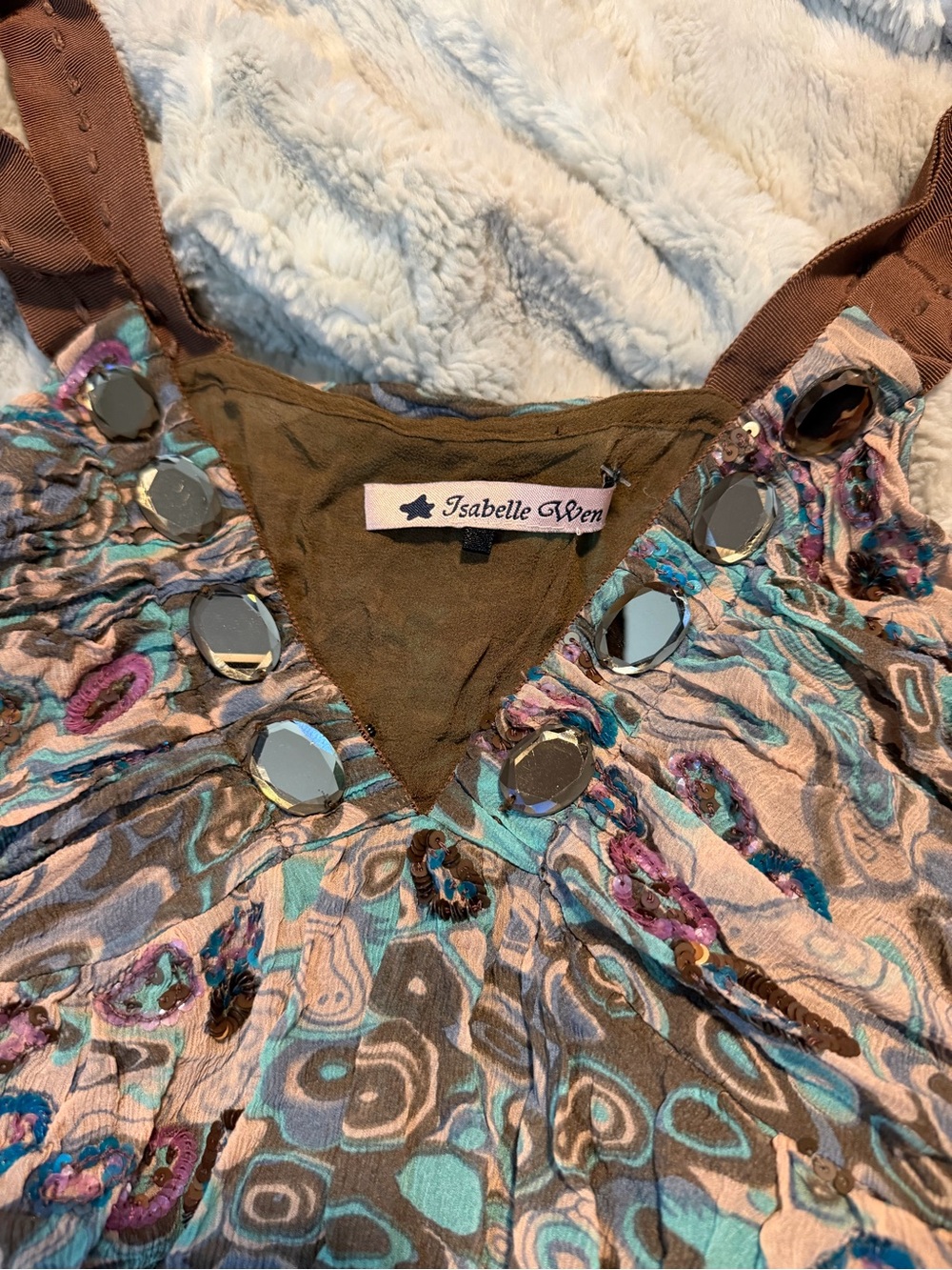 RARE π₯ Isabelle Wen Y2K Embellished Silk Tank Top - Picture 3 of 4